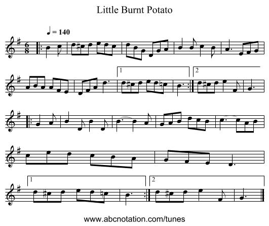 Little Burnt Potato - staff notation
