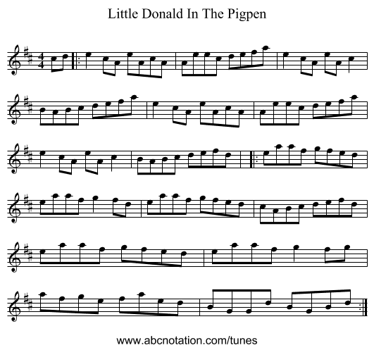 Little Donald In The Pigpen - staff notation