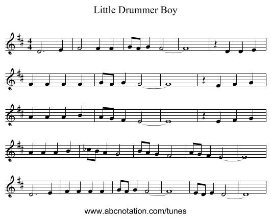 Little Drummer Boy - staff notation