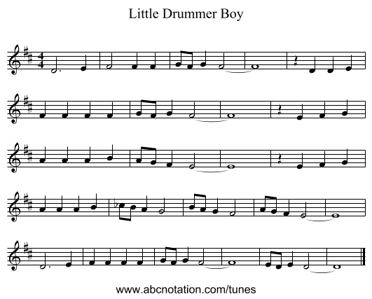 Little Drummer Boy - staff notation