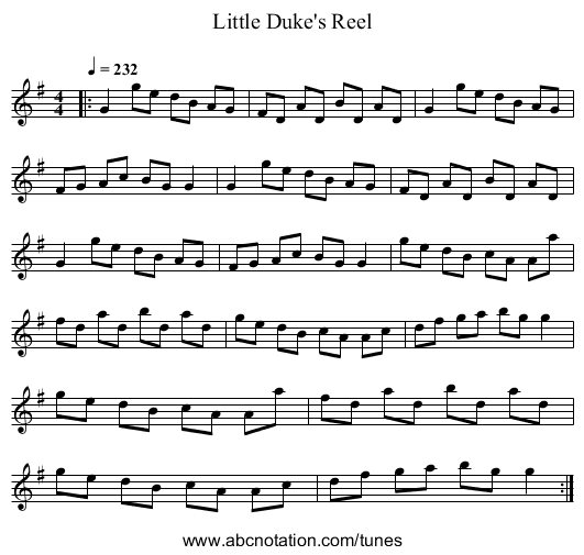 Little Duke's Reel - staff notation