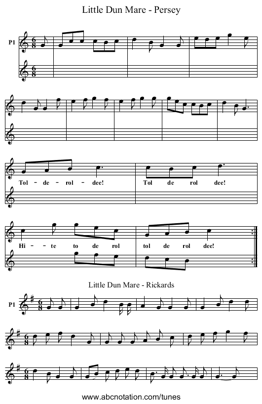 Little Dun Mare - Persey - staff notation