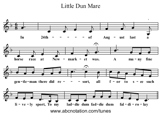 Little Dun Mare - staff notation