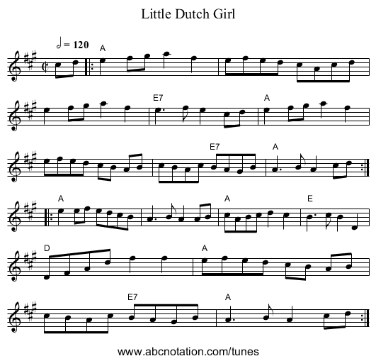 Little Dutch Girl - staff notation