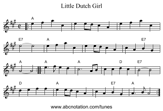 Little Dutch Girl - staff notation