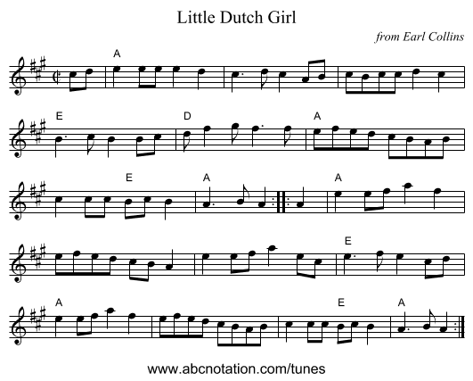 Little Dutch Girl - staff notation