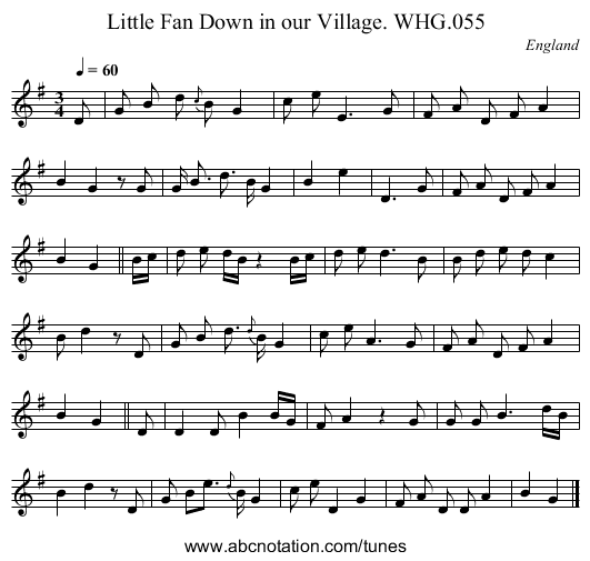 Little Fan Down in our Village. WHG.055 - staff notation