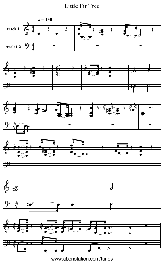 Little Fir Tree - staff notation