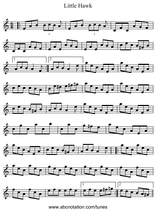 Little Hawk - staff notation