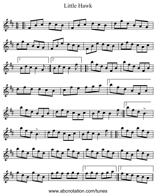 Little Hawk - staff notation