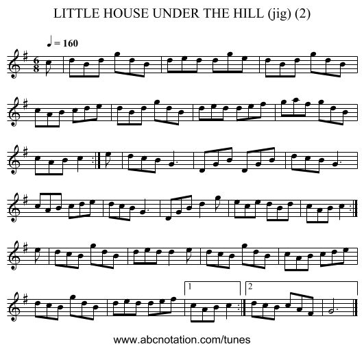 LITTLE HOUSE UNDER THE HILL (jig) (2) - staff notation