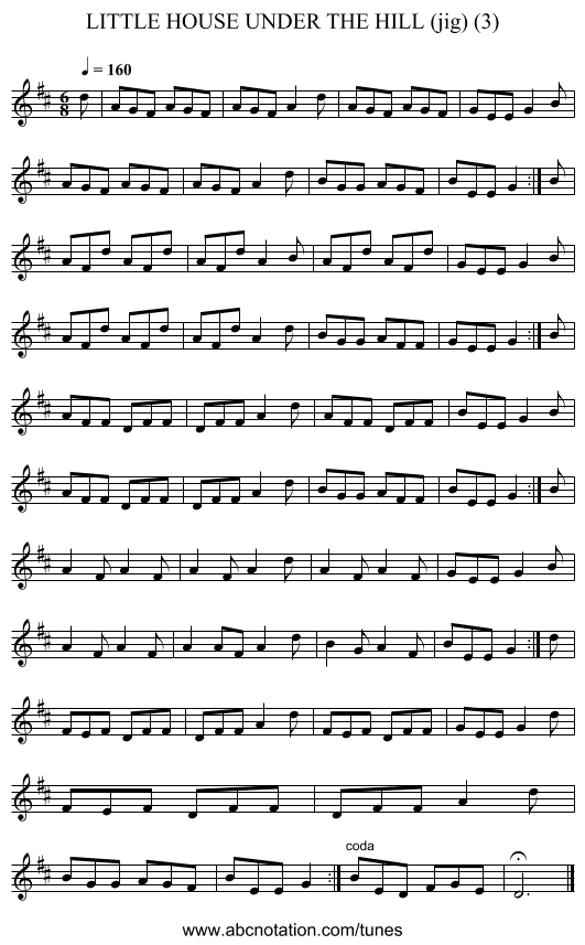 LITTLE HOUSE UNDER THE HILL (jig) (3) - staff notation