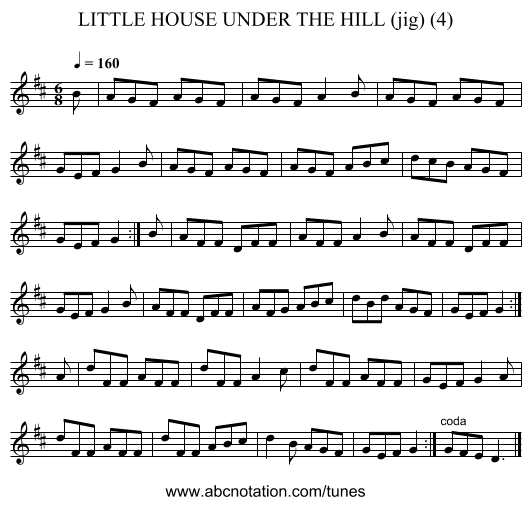 LITTLE HOUSE UNDER THE HILL (jig) (4) - staff notation