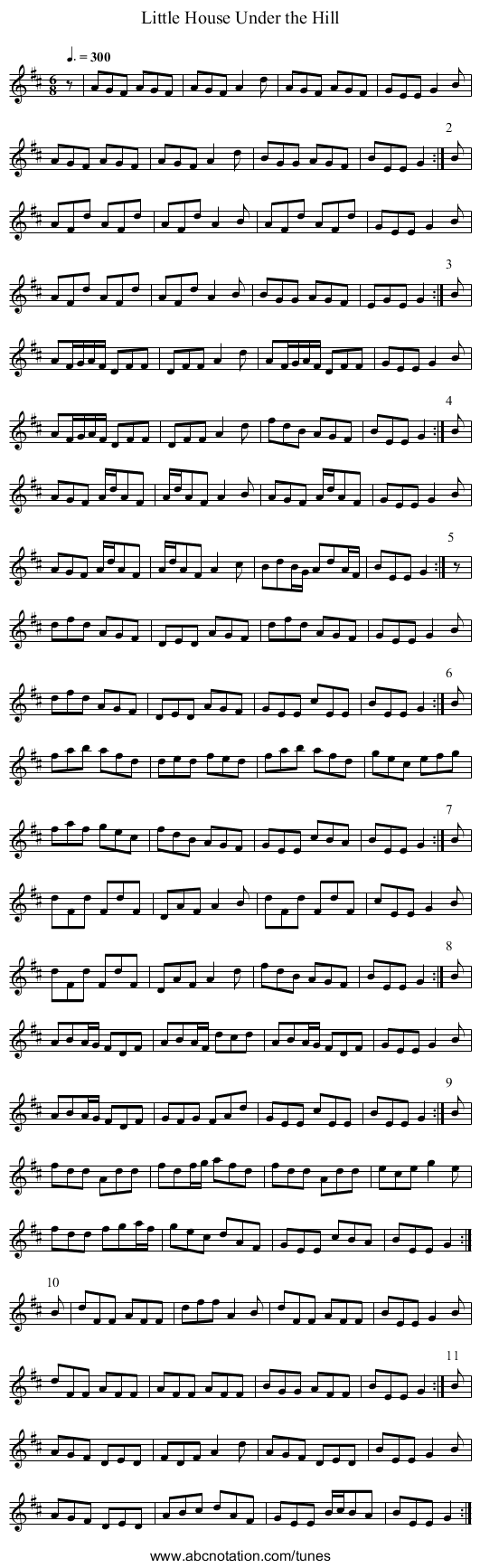 Little House Under the Hill - staff notation