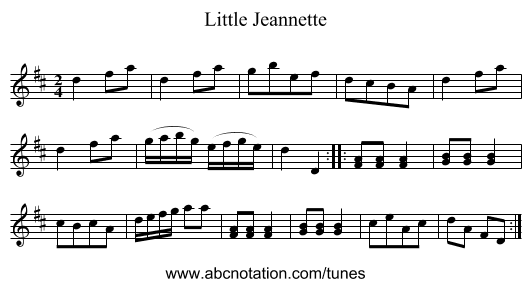 Little Jeannette - staff notation