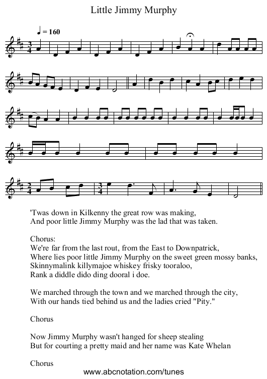 Little Jimmy Murphy - staff notation
