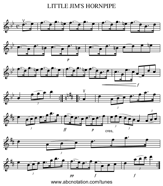 LITTLE JIM'S HORNPIPE - staff notation
