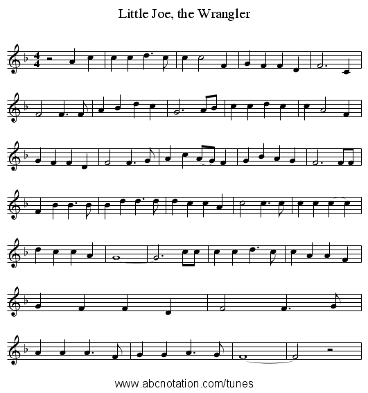 Little Joe, the Wrangler - staff notation