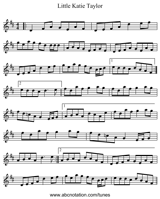 Little Katie Taylor - staff notation