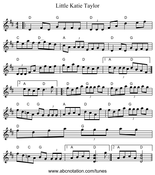 Little Katie Taylor - staff notation