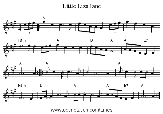 Little Liza Jane - staff notation