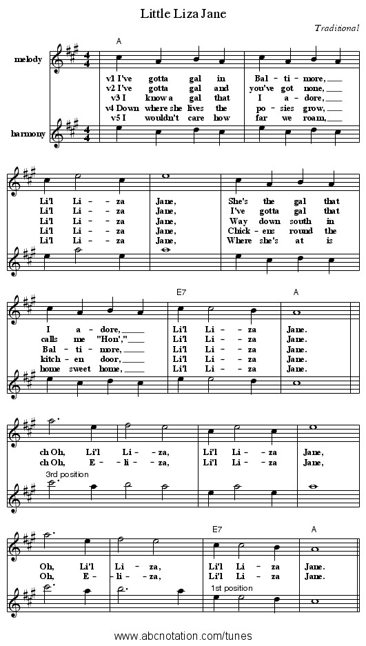 Little Liza Jane - staff notation