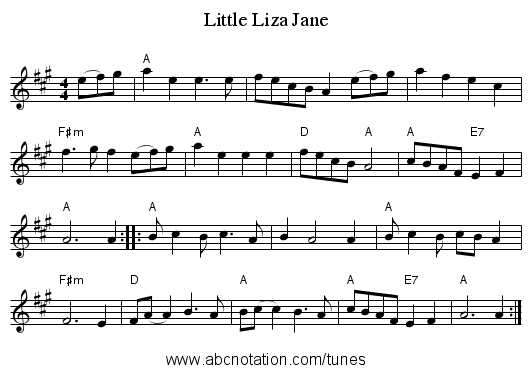 Little Liza Jane - staff notation