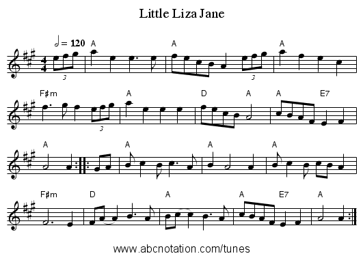Little Liza Jane - staff notation
