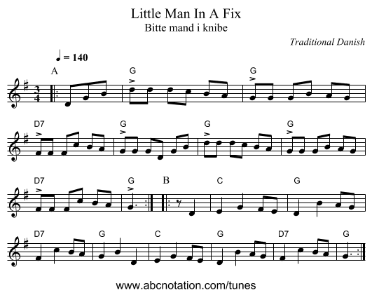 Little Man In A Fix - staff notation