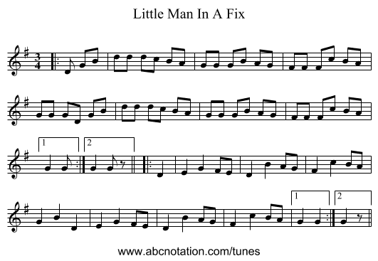 Little Man In A Fix - staff notation