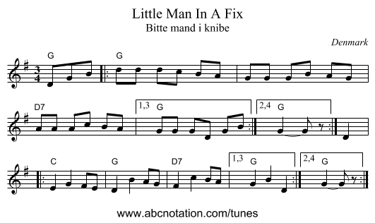 Little Man In A Fix - staff notation