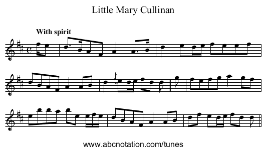 Little Mary Cullinan - staff notation