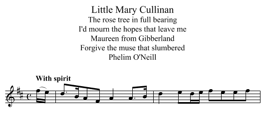 Little Mary Cullinan - staff notation
