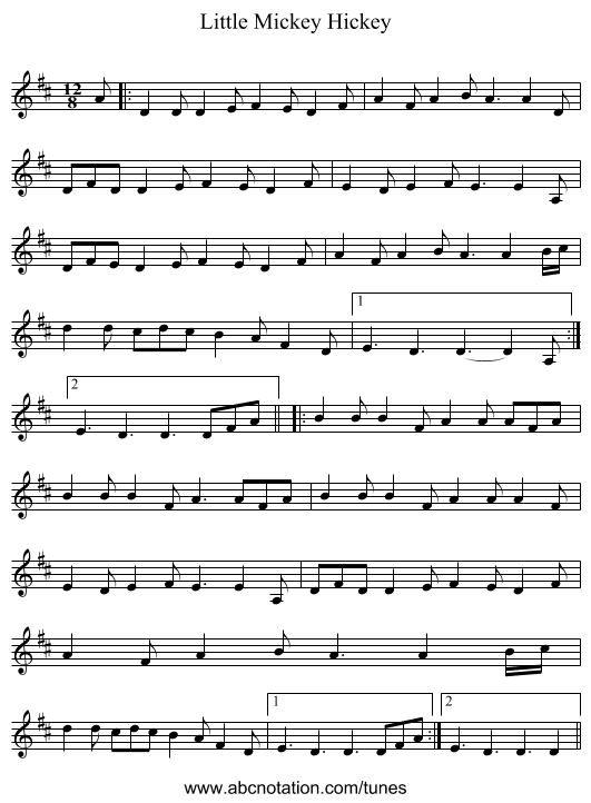 Little Mickey Hickey - staff notation