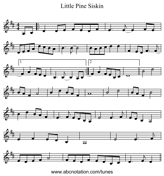 Little Pine Siskin - staff notation