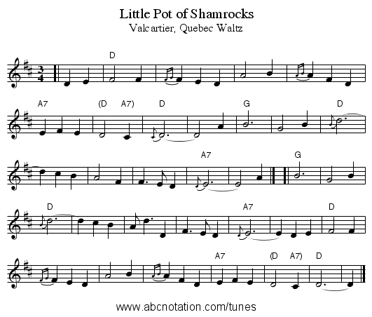 Little Pot of Shamrocks - staff notation