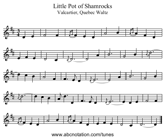 Little Pot of Shamrocks - staff notation