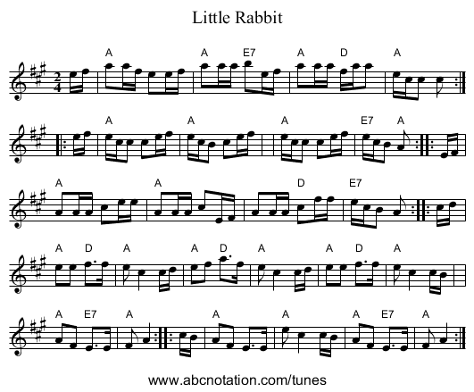 Little Rabbit - staff notation