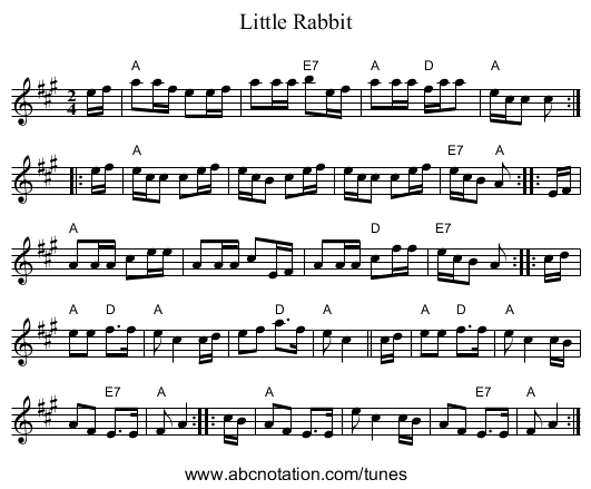 Little Rabbit - staff notation