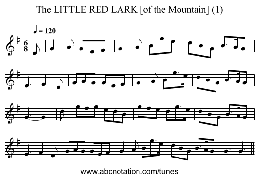 LITTLE RED LARK [of the Mountain] (1), The - staff notation