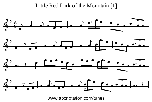 Little Red Lark of the Mountain [1] - staff notation