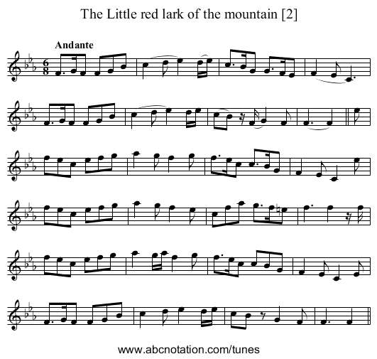 Little red lark of the mountain [2], The - staff notation