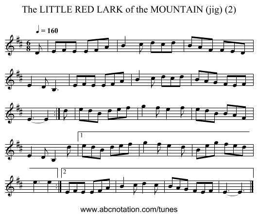 LITTLE RED LARK of the MOUNTAIN (jig) (2), The - staff notation