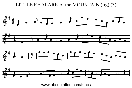 LITTLE RED LARK of the MOUNTAIN (jig) (3) - staff notation