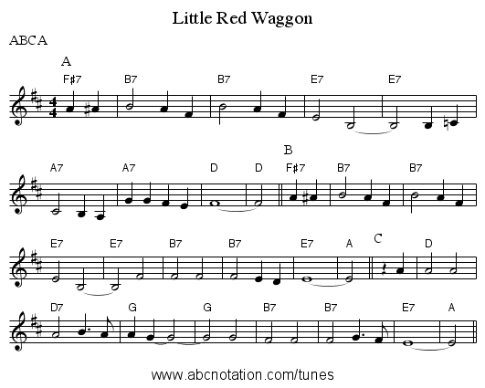 Little Red Waggon - staff notation