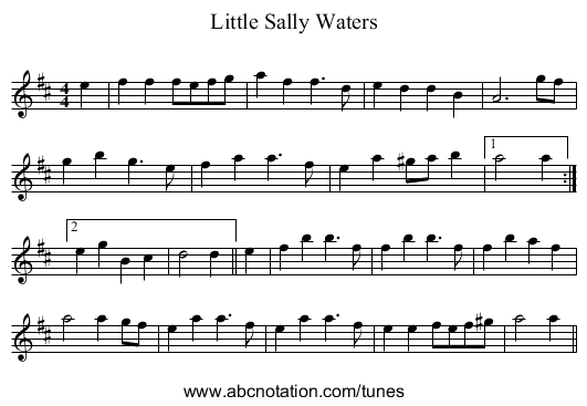 Little Sally Waters - staff notation