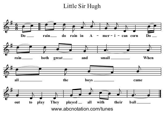 Little Sir Hugh - staff notation
