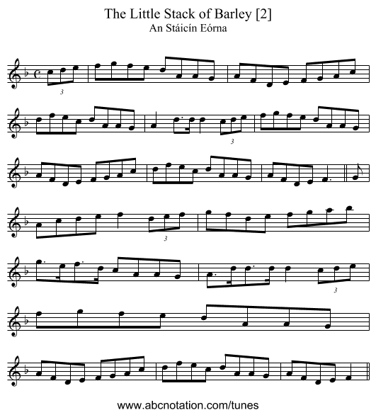 Little Stack of Barley [2], The - staff notation