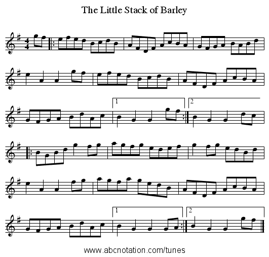 Little Stack of Barley, The - staff notation