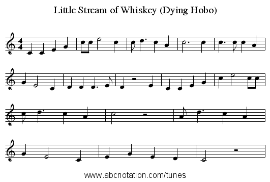 Little Stream of Whiskey (Dying Hobo) - staff notation
